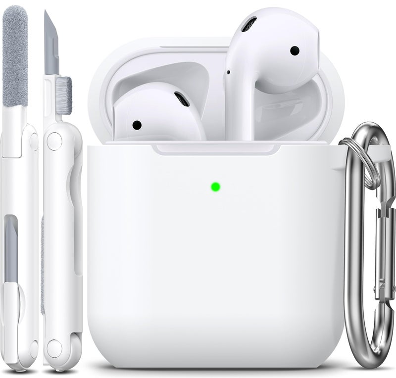 R-fun Compatible with AirPods Case Cover, Soft Silicone Protective Cover with Keychain for Women Men Compatible with Apple AirPods 2nd 1st Generation Charging Case, Front LED Visible,White - Image 1